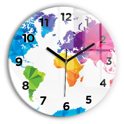 Horloge ronde en verre Carte du monde abstraite