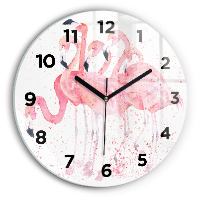 Horloge ronde en verre Grappe de flamants roses