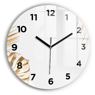 Horloge ronde en verre Feuilles tropicales