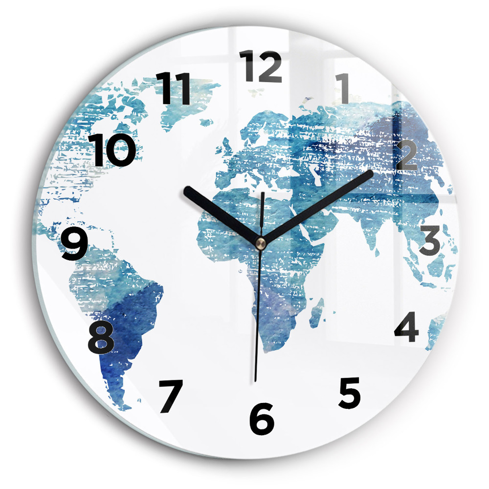 Horloge ronde en verre Carte du monde