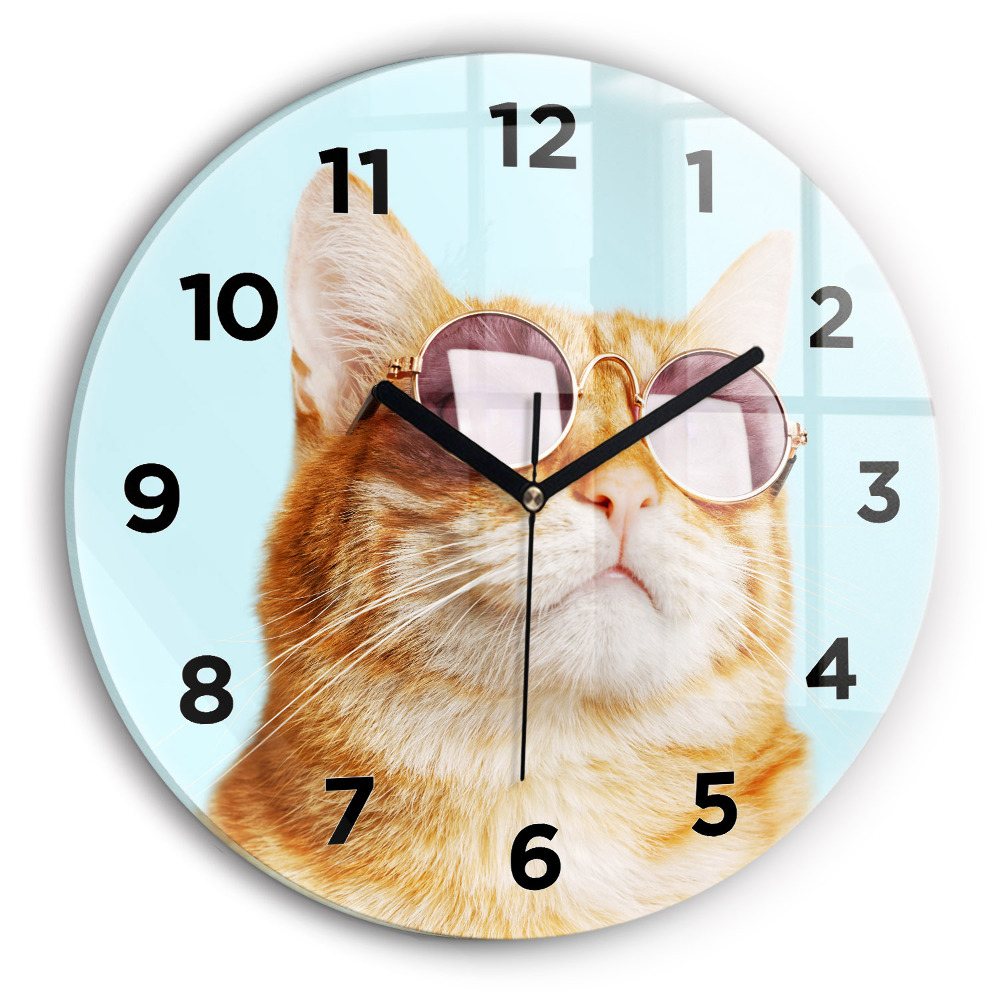 Horloge ronde Chat amusant avec des lunettes