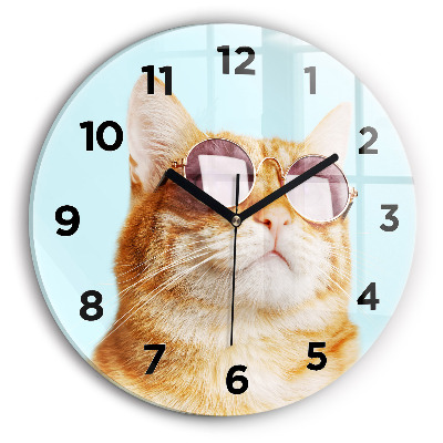 Horloge ronde Chat amusant avec des lunettes