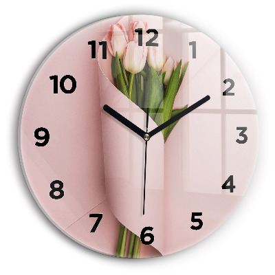 Horloge ronde en verre Bouquet de tulipes
