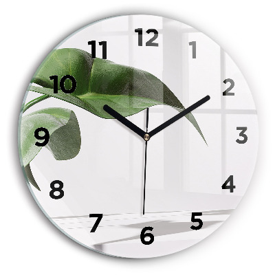 Horloge ronde en verre Feuilles abstraites