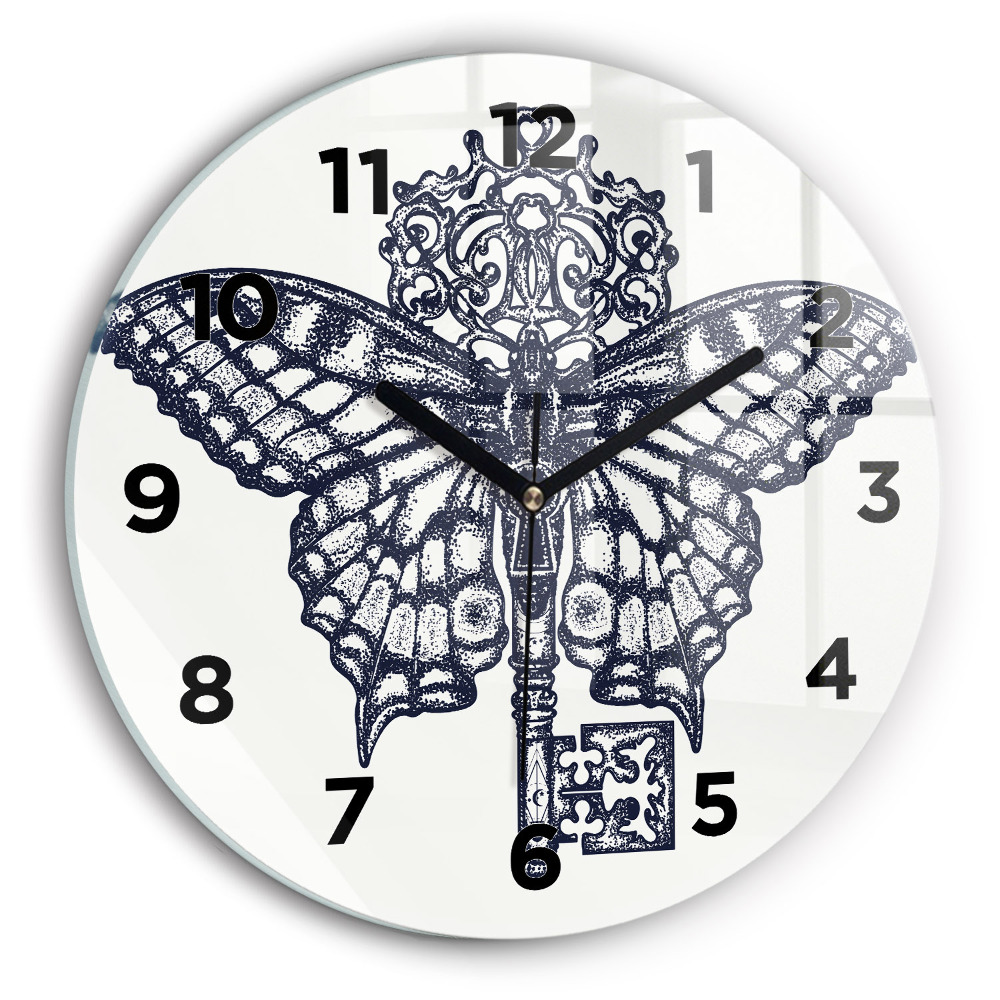 Horloge ronde murale Papillon et clé - style boho