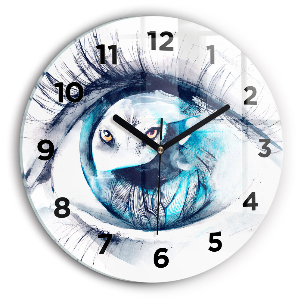 Horloge ronde en verre Illustration d'un œil de loup