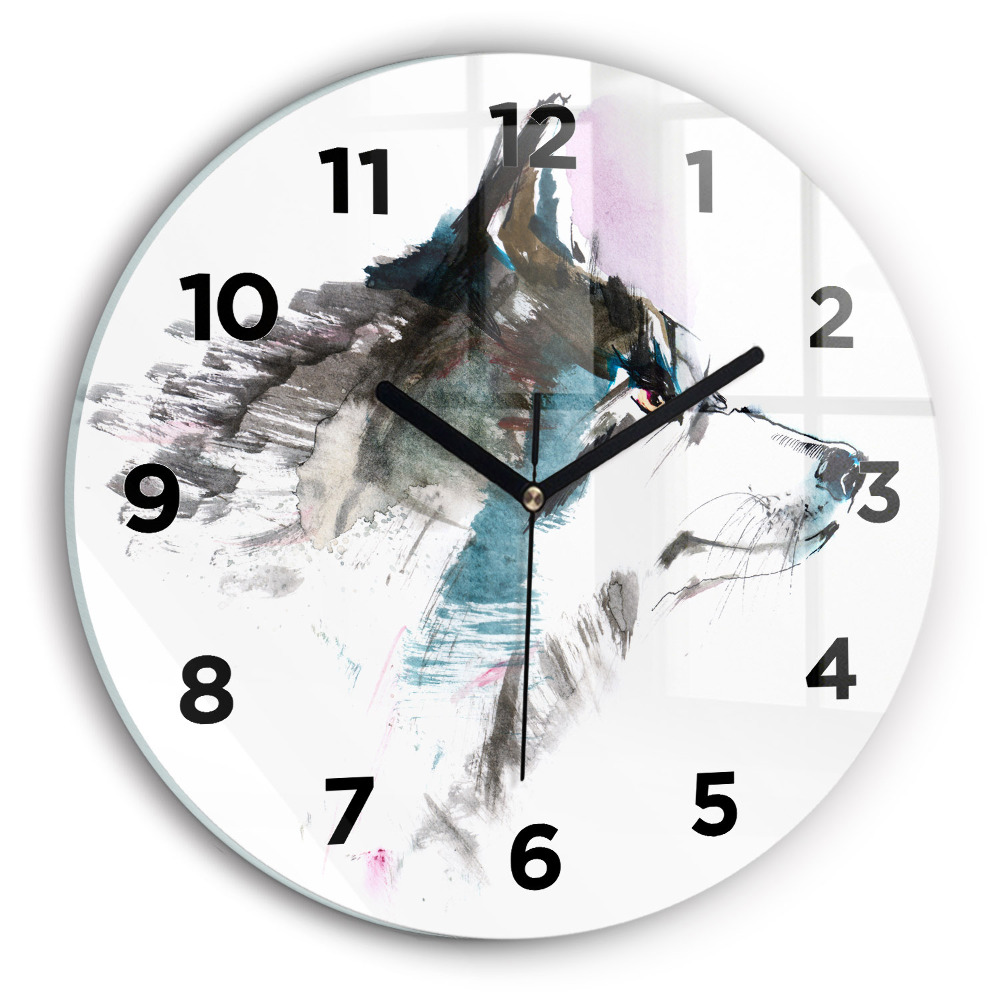 Horloge ronde Profil d'un loup peint