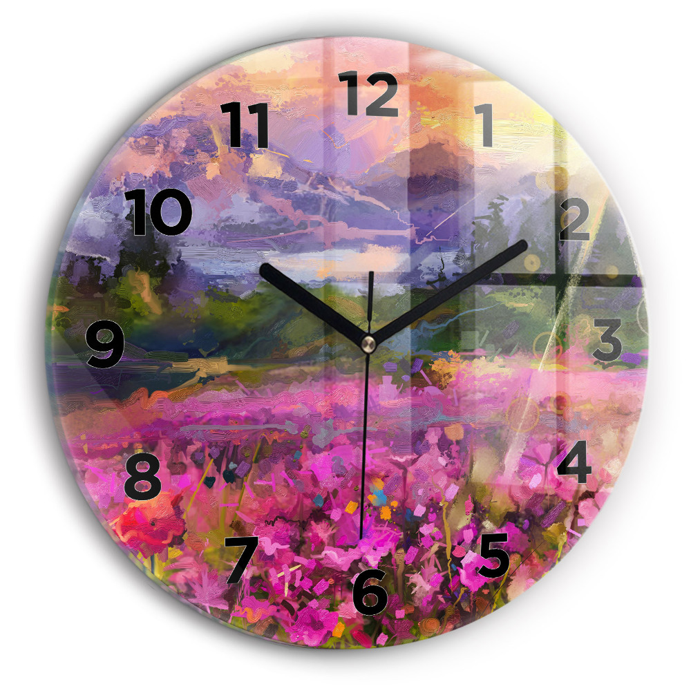 Horloge ronde en verre Paysage de nature et de fleurs