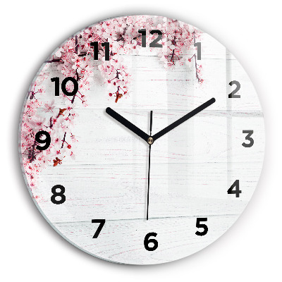 Horloge ronde en verre Fleurs de printemps