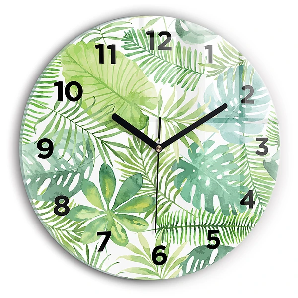 Horloge ronde murale Feuilles vertes