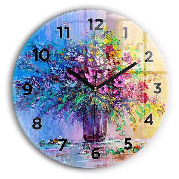 Pendule murale ronde Fleurs dans un vase