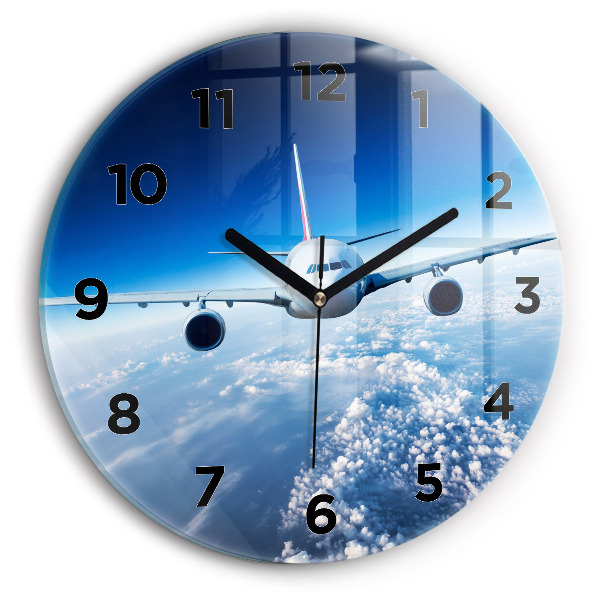 Horloge ronde Avion Nuages