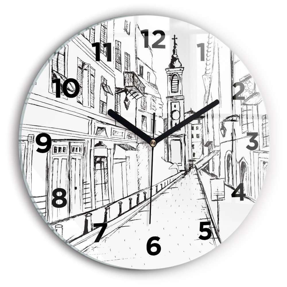 Pendule murale ronde Dessin de ville Provence