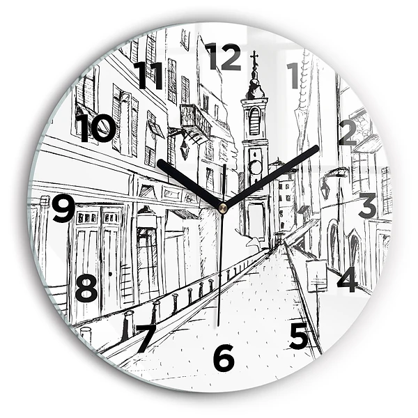 Pendule murale ronde Dessin de ville Provence