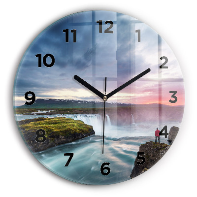 Horloge ronde Paysage avec chute d'eau