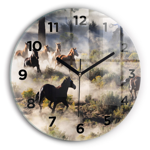 Horloge ronde Troupeau de chevaux à vive allure