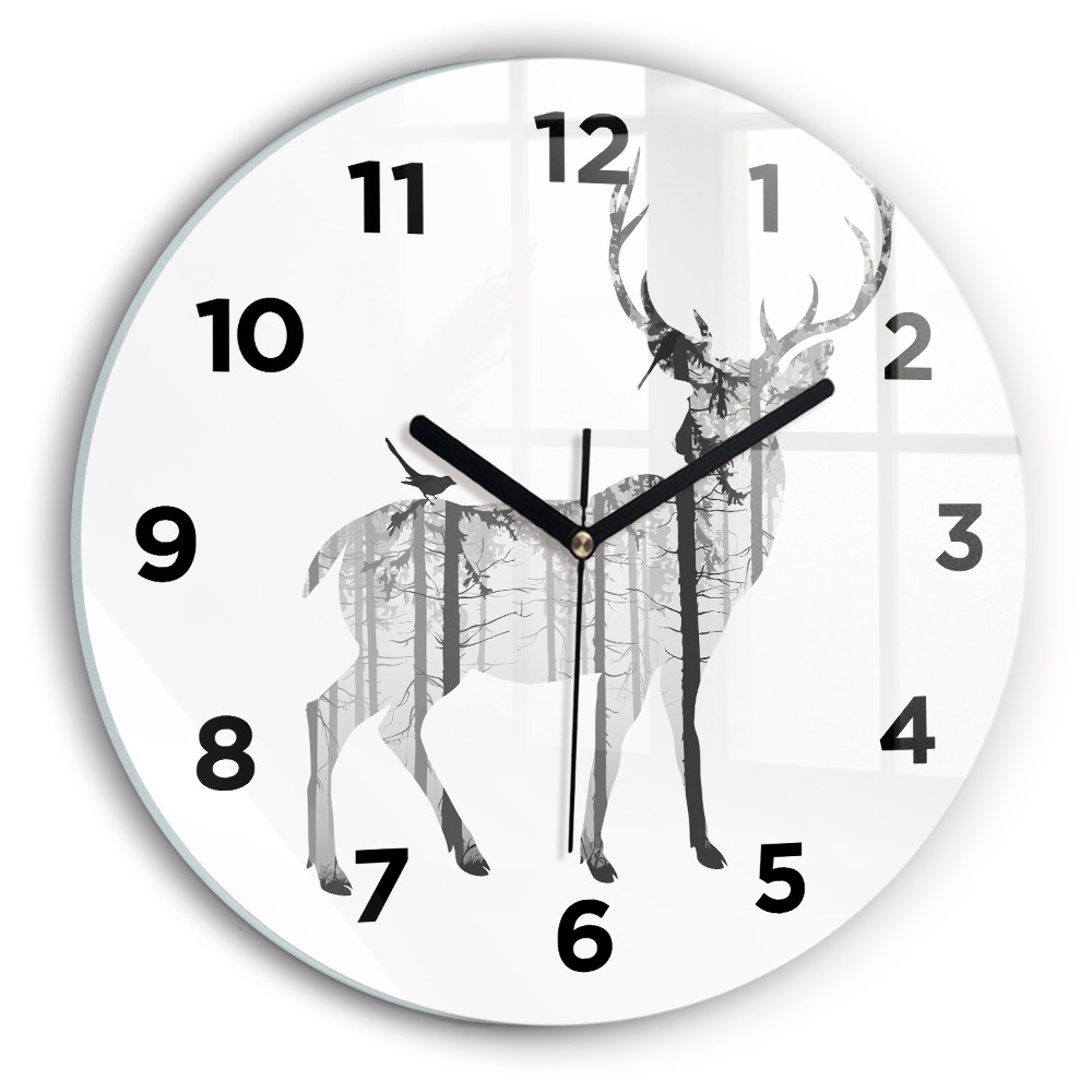 Horloge ronde en verre Silhouette d'un cerf Forêt