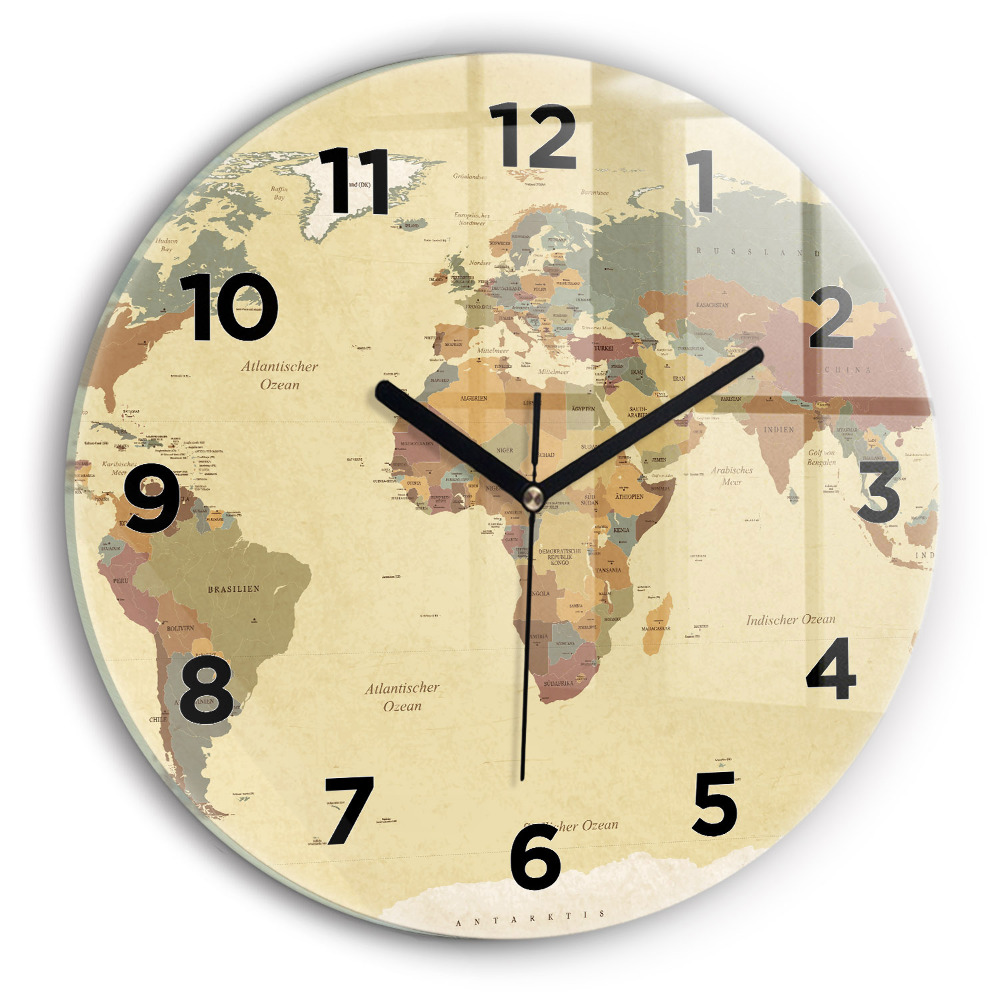 Pendule murale ronde Carte du monde style vintage