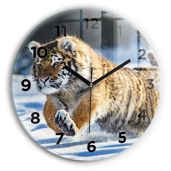 Pendule murale ronde Tigre bondissant