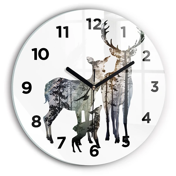 Horloge ronde murale Famille de cerfs