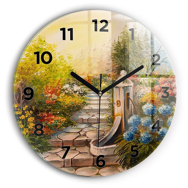 Pendule murale ronde Composition à l'huile dans une forêt