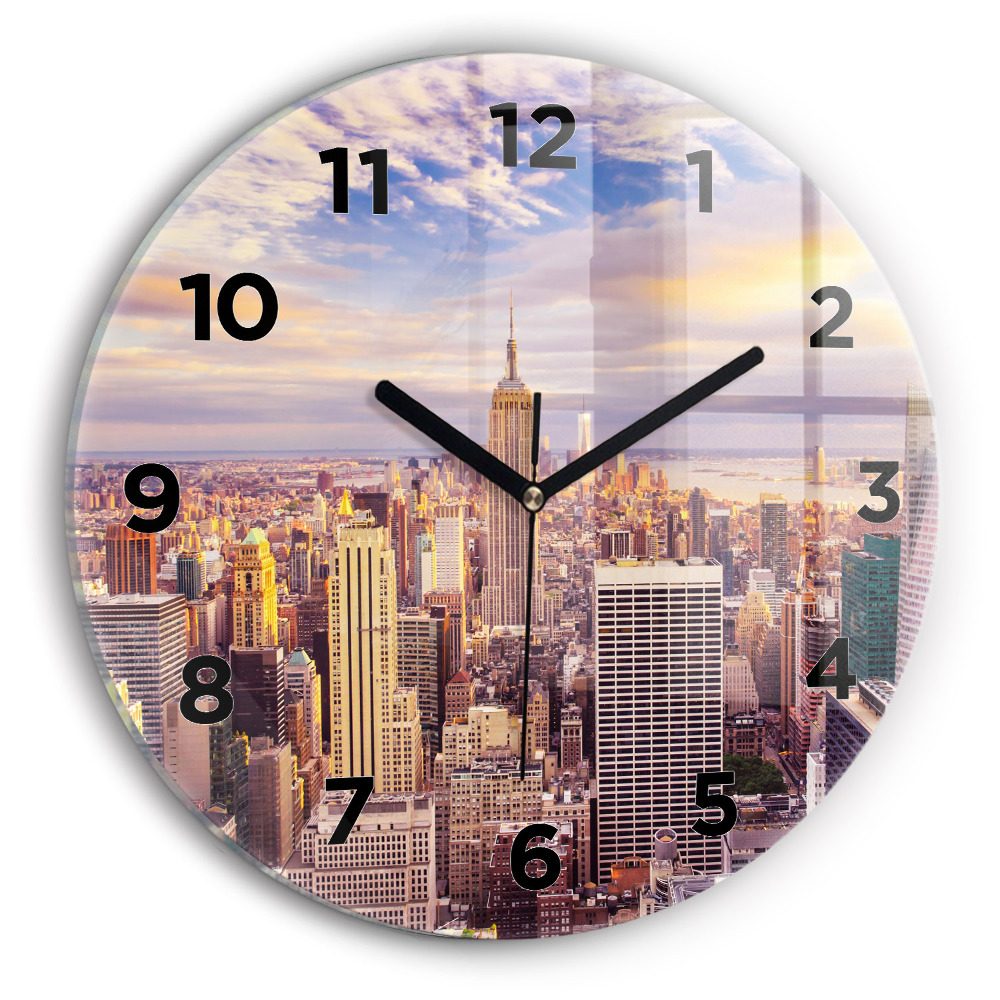 Pendule murale ronde Coucher de soleil à New York
