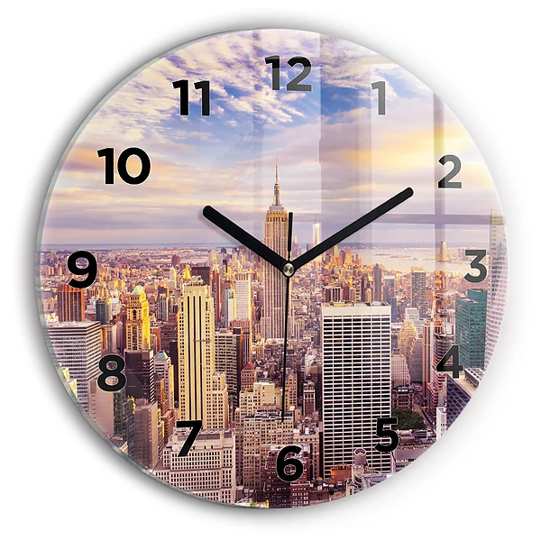 Pendule murale ronde Coucher de soleil à New York