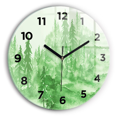 Horloge ronde murale Peinture d'une forêt verte
