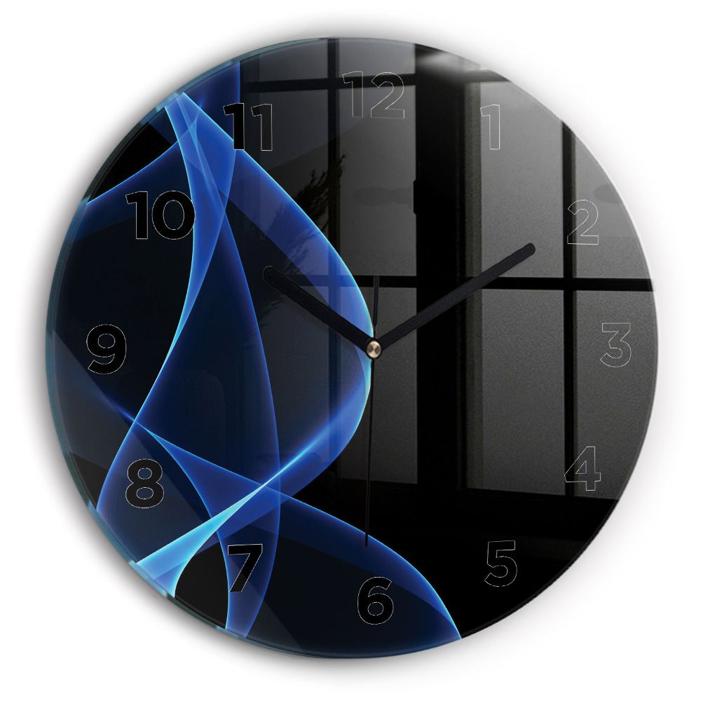 Horloge ronde en verre Lignes bleues