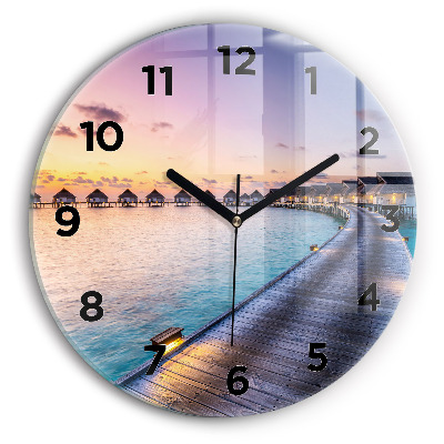 Horloge ronde Coucher de soleil aux Maldives
