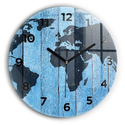 Horloge ronde murale Carte du monde sur planches