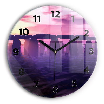 Horloge ronde en verre Coucher de soleil à Stonehenge