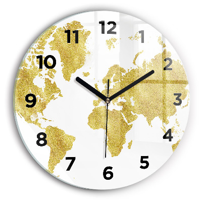 Horloge ronde en verre Carte du monde en or