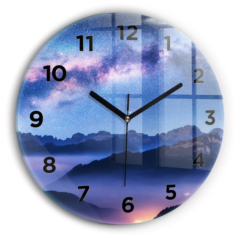 Horloge ronde Voie lactée et montagnes