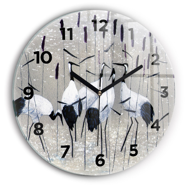 Horloge ronde murale Grues dans les roseaux