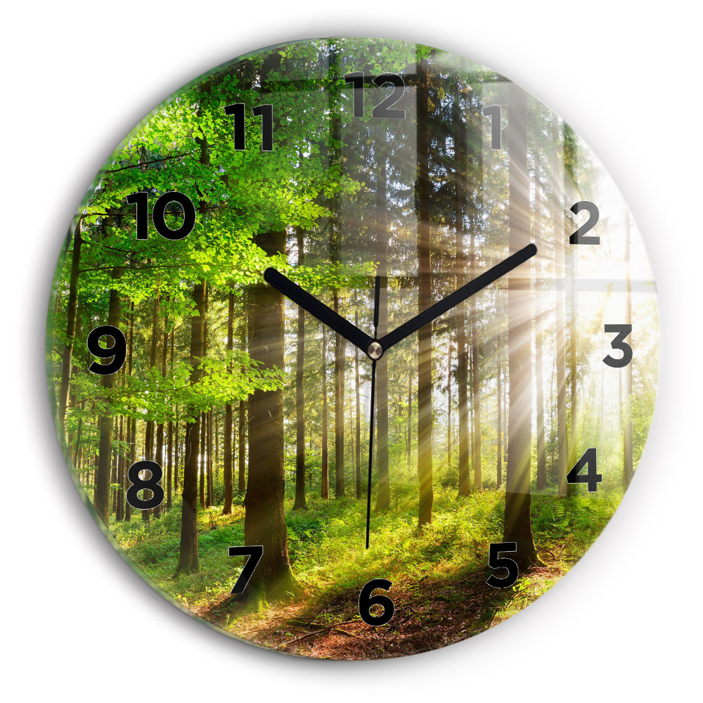 Pendule murale ronde Lever de soleil en forêt