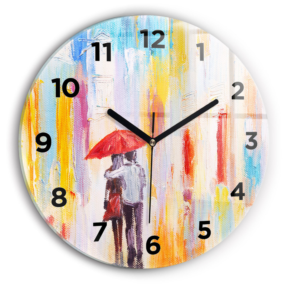 Horloge ronde murale Couple sous la pluie
