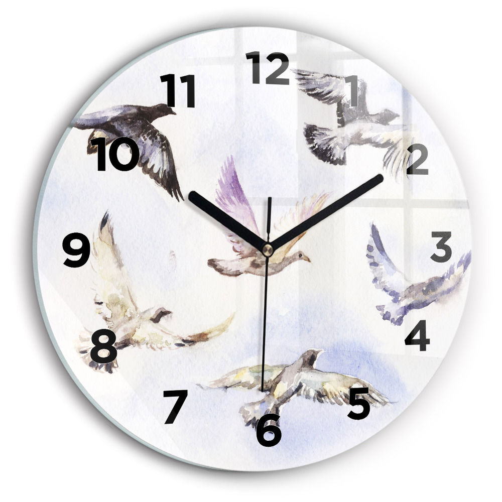 Horloge ronde en verre Oiseaux volants