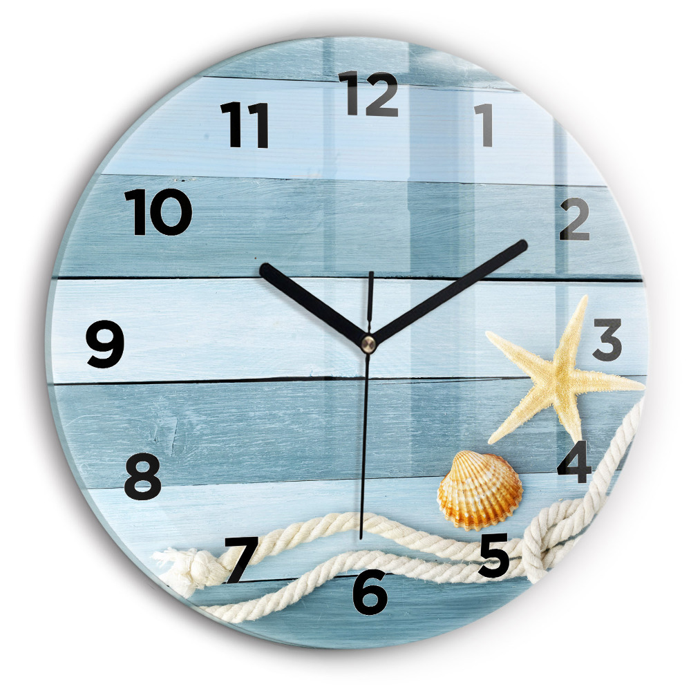 Horloge ronde Planches rayées et coquillage
