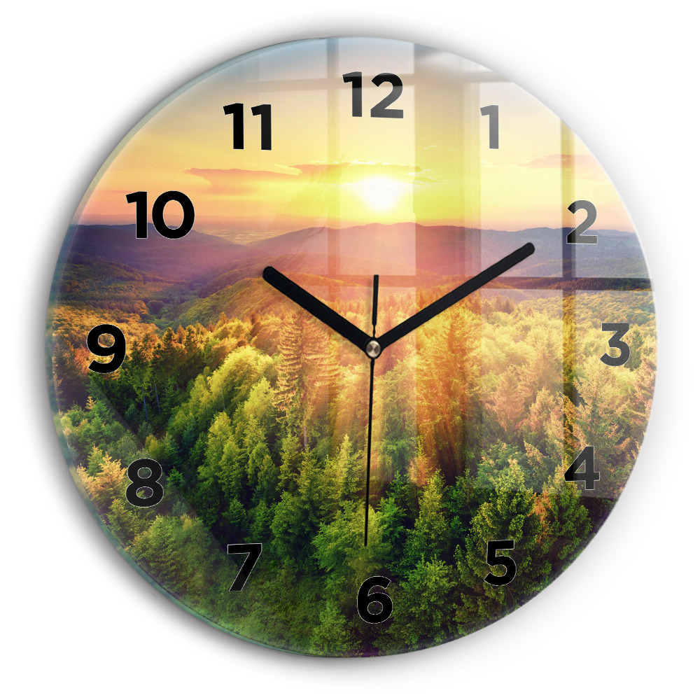 Pendule murale ronde Coucher de soleil sur les collines