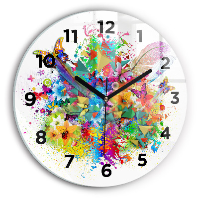 Horloge ronde en verre Harmonie florale avec papillons