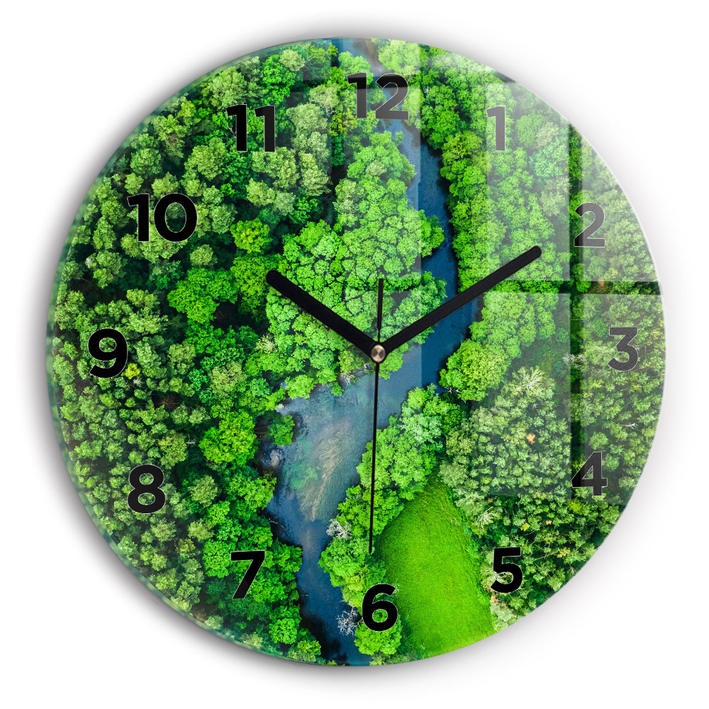 Horloge ronde en verre Rivière dans une forêt