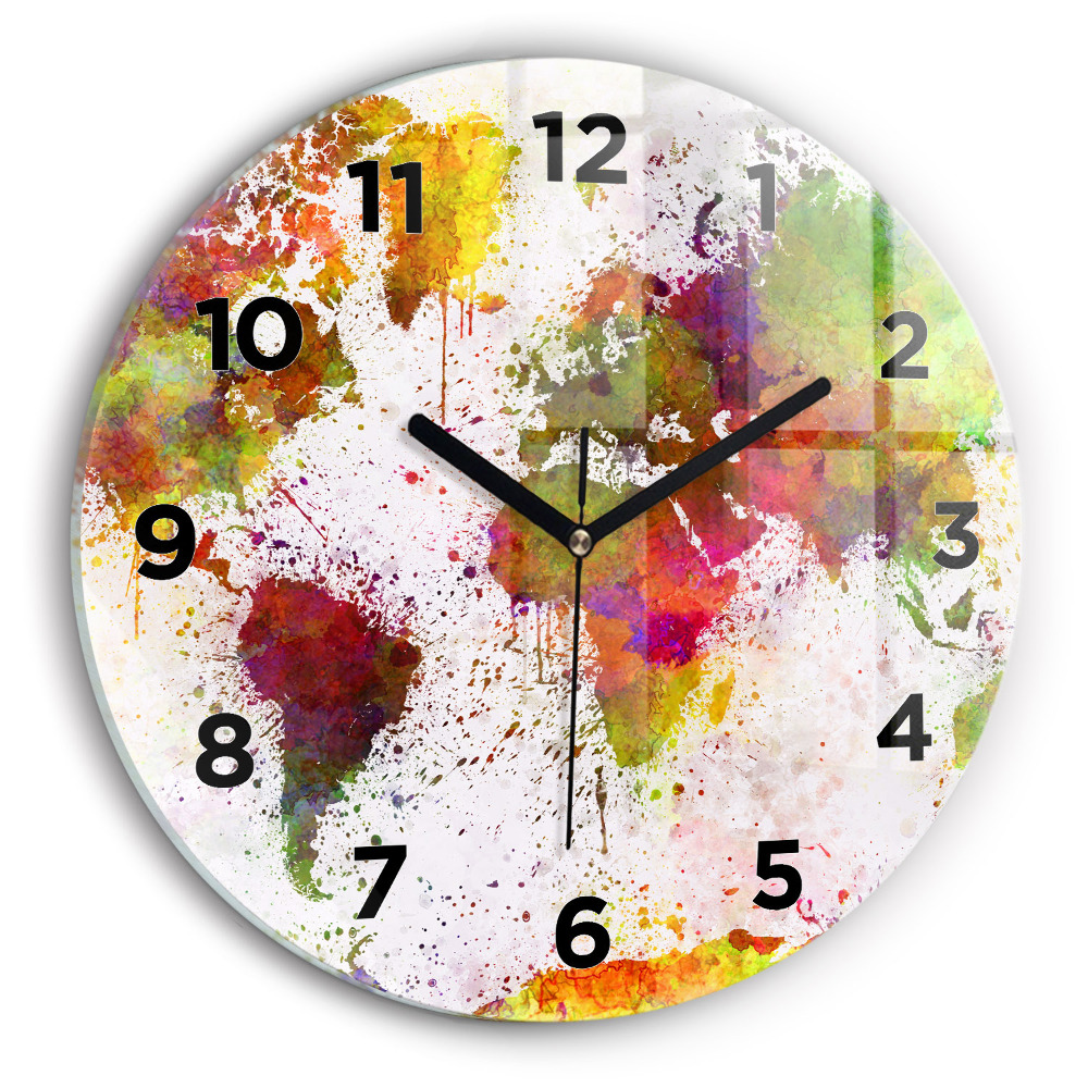 Horloge ronde Carte du monde en aquarelle