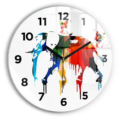Horloge ronde Eléphant peint en couleur