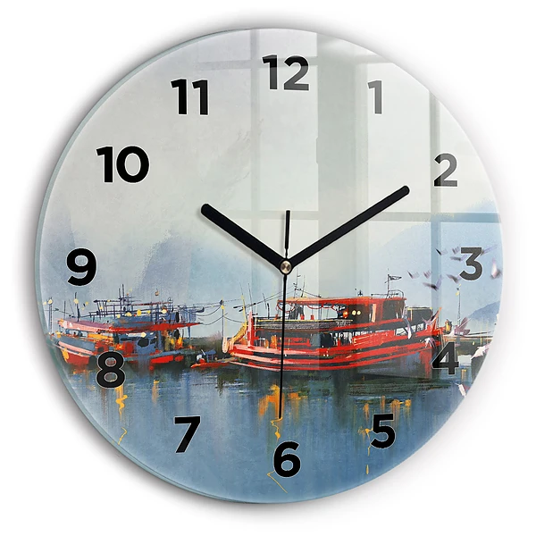 Horloge ronde murale Bateau de pêche dans le port