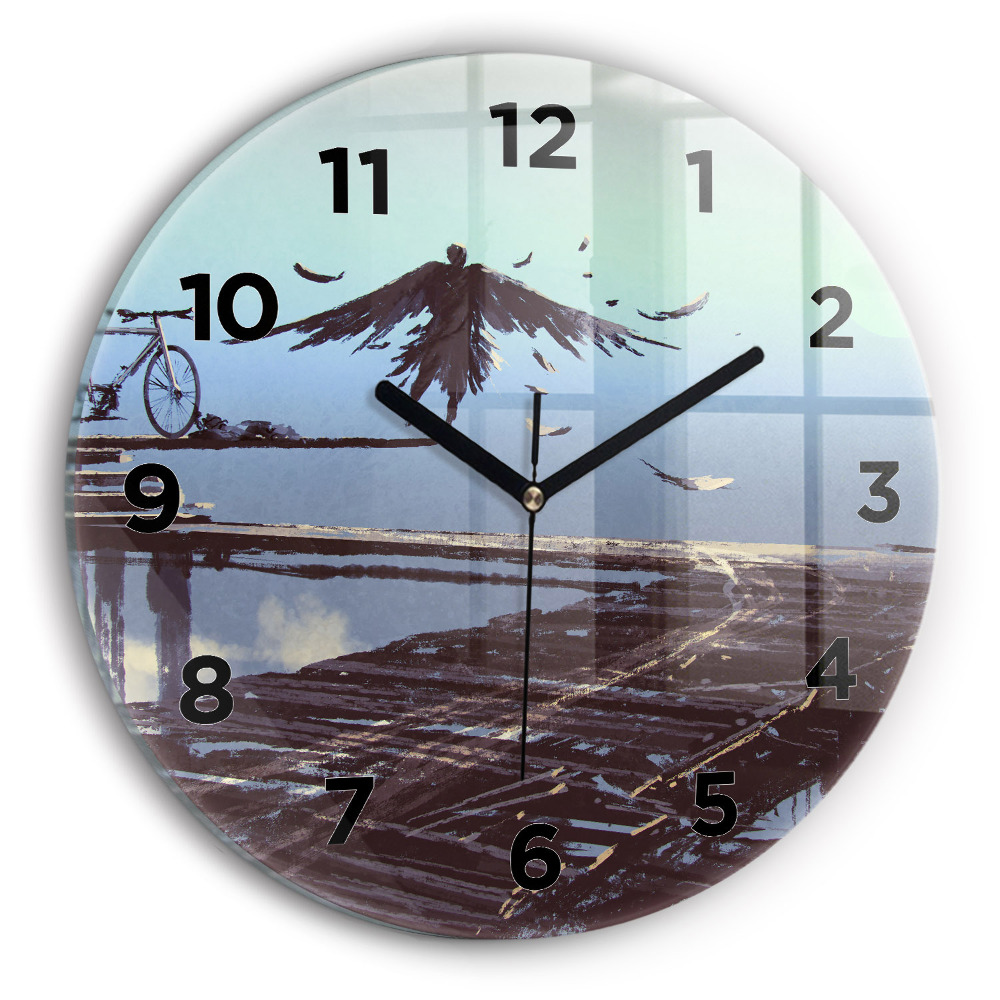 Horloge ronde Ange, pont et vélo