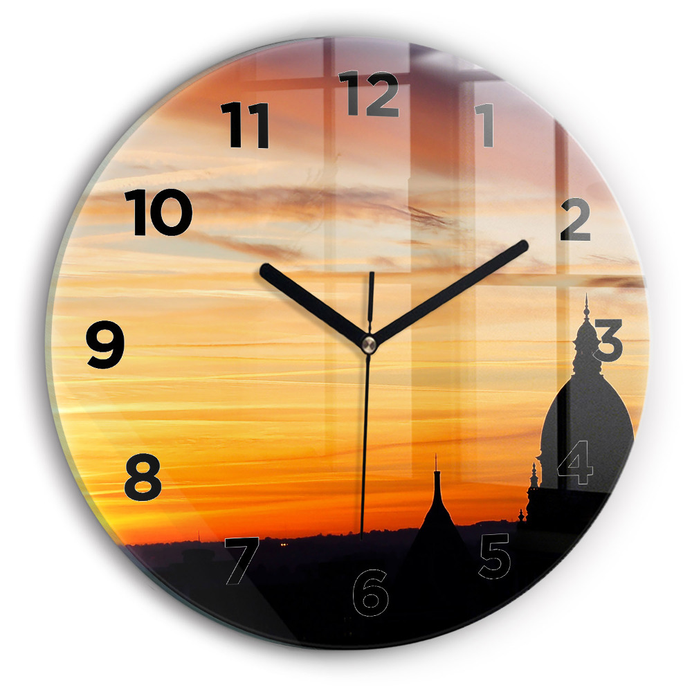 Pendule murale ronde Bâtiment et coucher de soleil