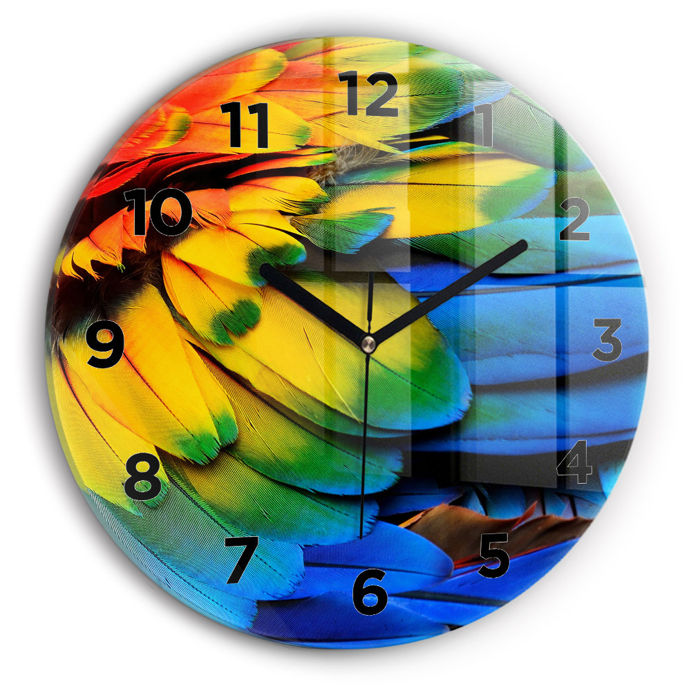 Horloge ronde en verre Ailes d'oiseaux colorées