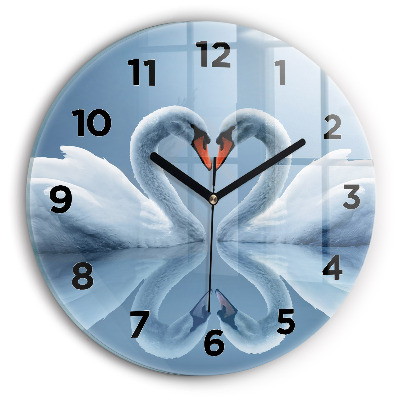 Horloge ronde murale Cygnes dans le coeur