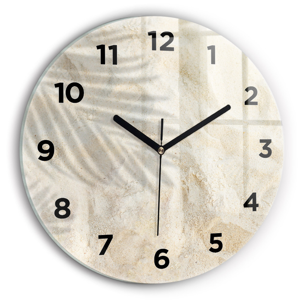 Horloge ronde en verre Ombre d'un palmier sur le sable